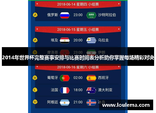 2014年世界杯完整赛事安排与比赛时间表分析助你掌握每场精彩对决